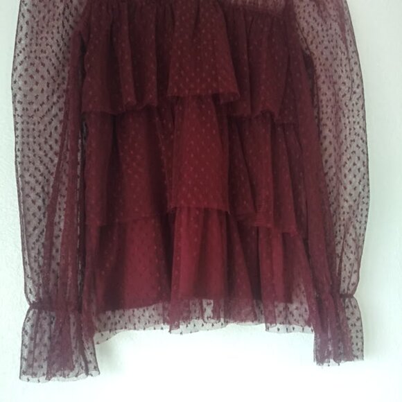 Jolie & Joy Burgundy Lace Mesh Blouse women's size S - Picture 4 of 16